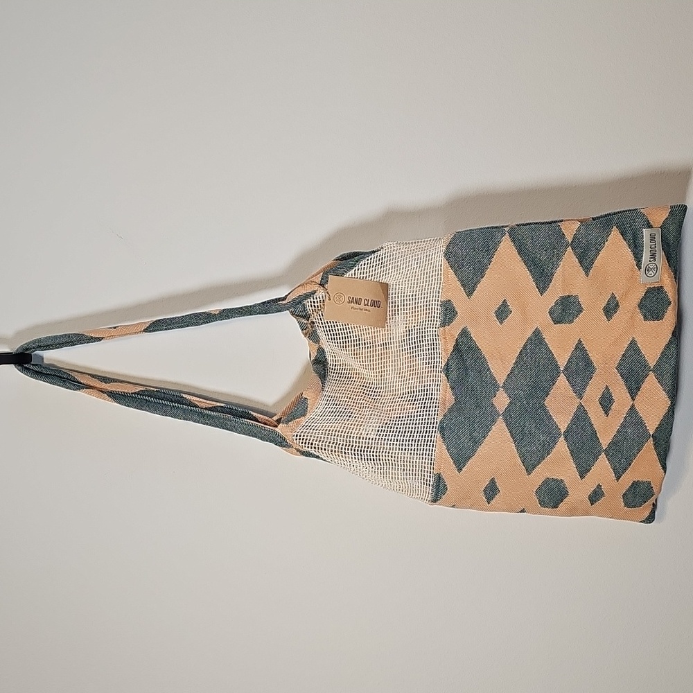 Handwoven Blue and Beige Tote Bag by